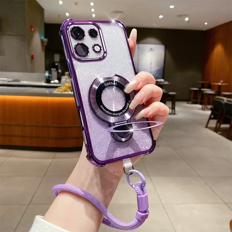 Luxury Glitter Case with Wrist Strap Lanyard, Stand, and Shockproof Soft Cover