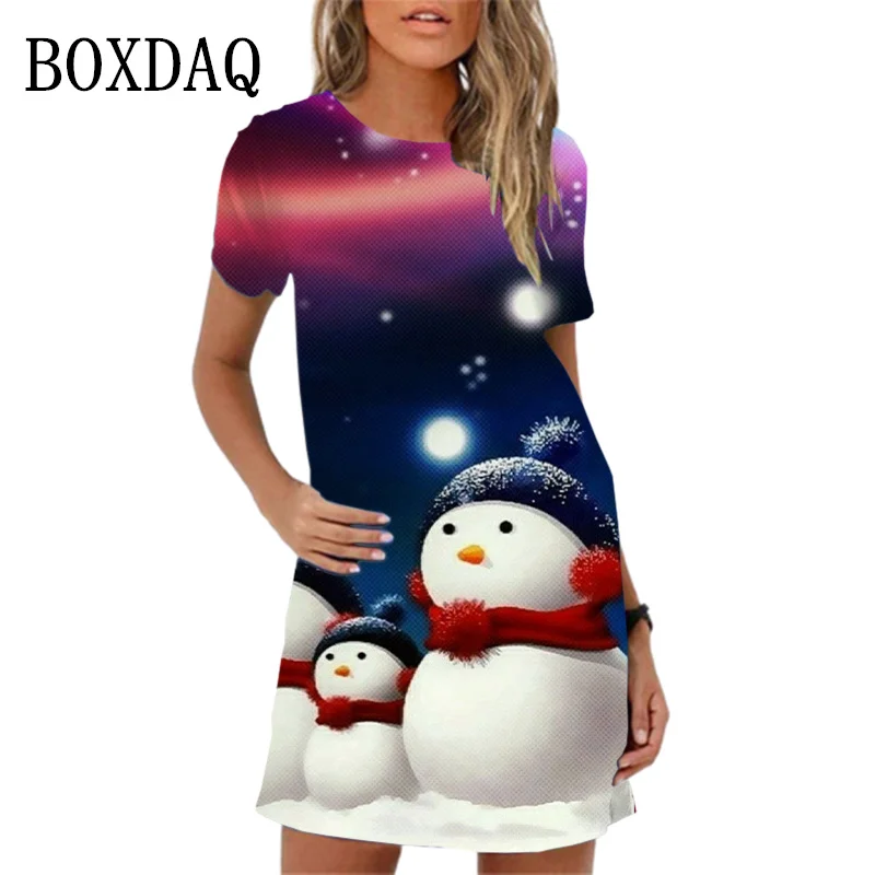 Fashion Christmas Snowman Print Women Dress kawaii Sweet Cartoon Short  Sleeve Dress New Summer Loose Casual Mini Ladies Sundress - AliExpress  200000345