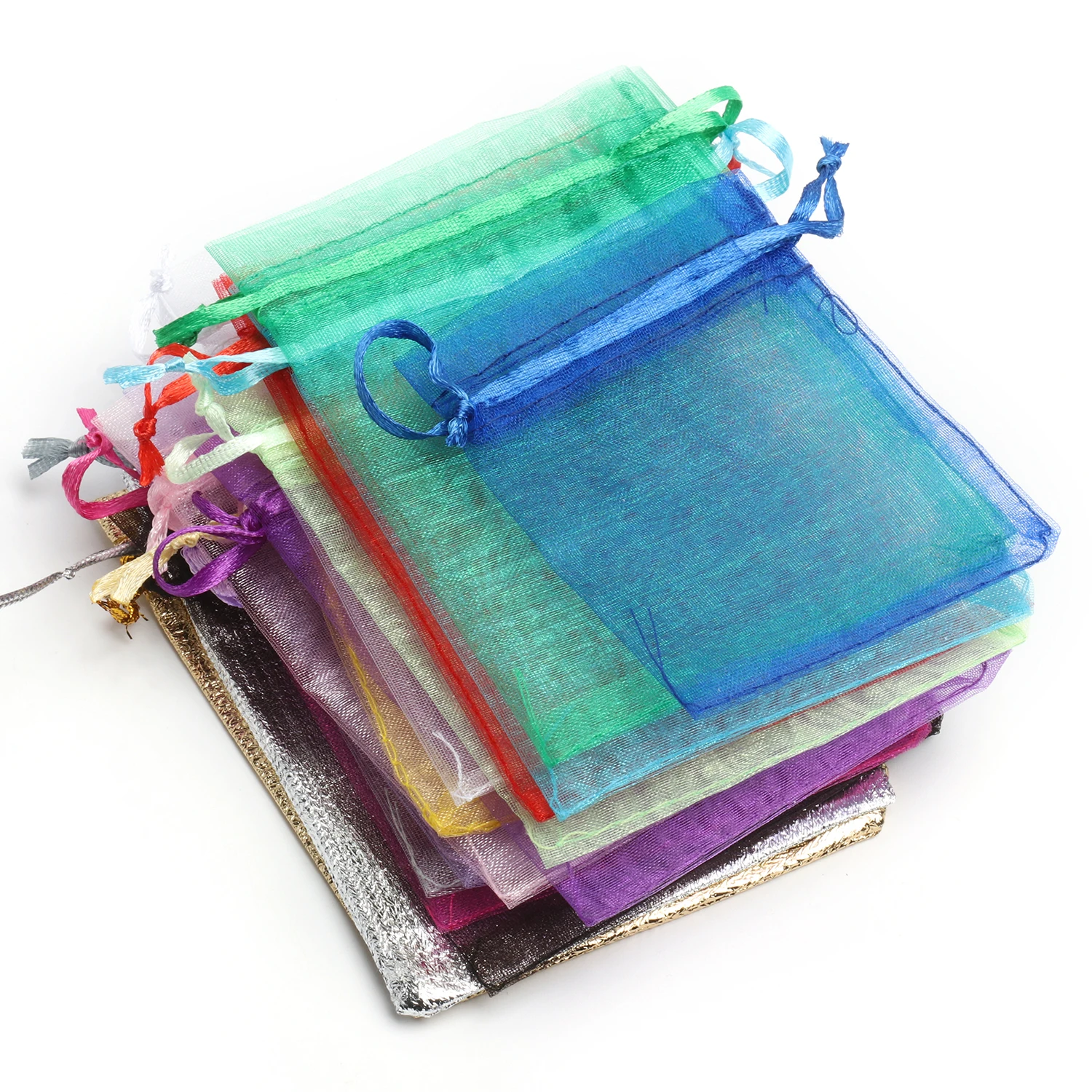 Organza Jóias Embalagem Sacos, Presente De Casamento, Decoração De Festa De Noivado, Bolsas De Cordão, 7x9, 9x12, 10x15, 50Pcs