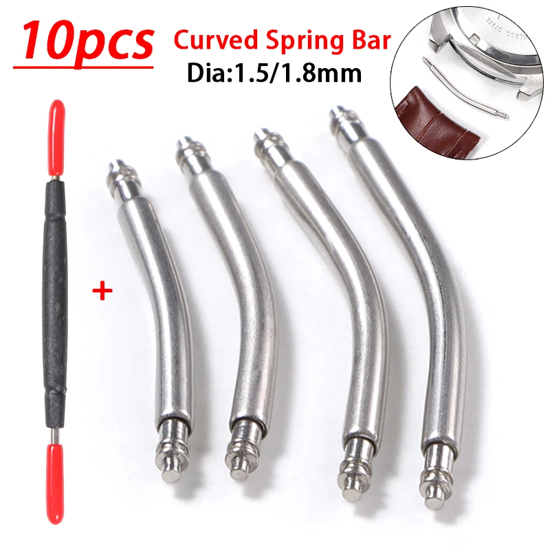 Curved Stainless Steel Spring Bar Set - Premium Band Links, Various Widths, 10-Piece Strap Accessory Collection