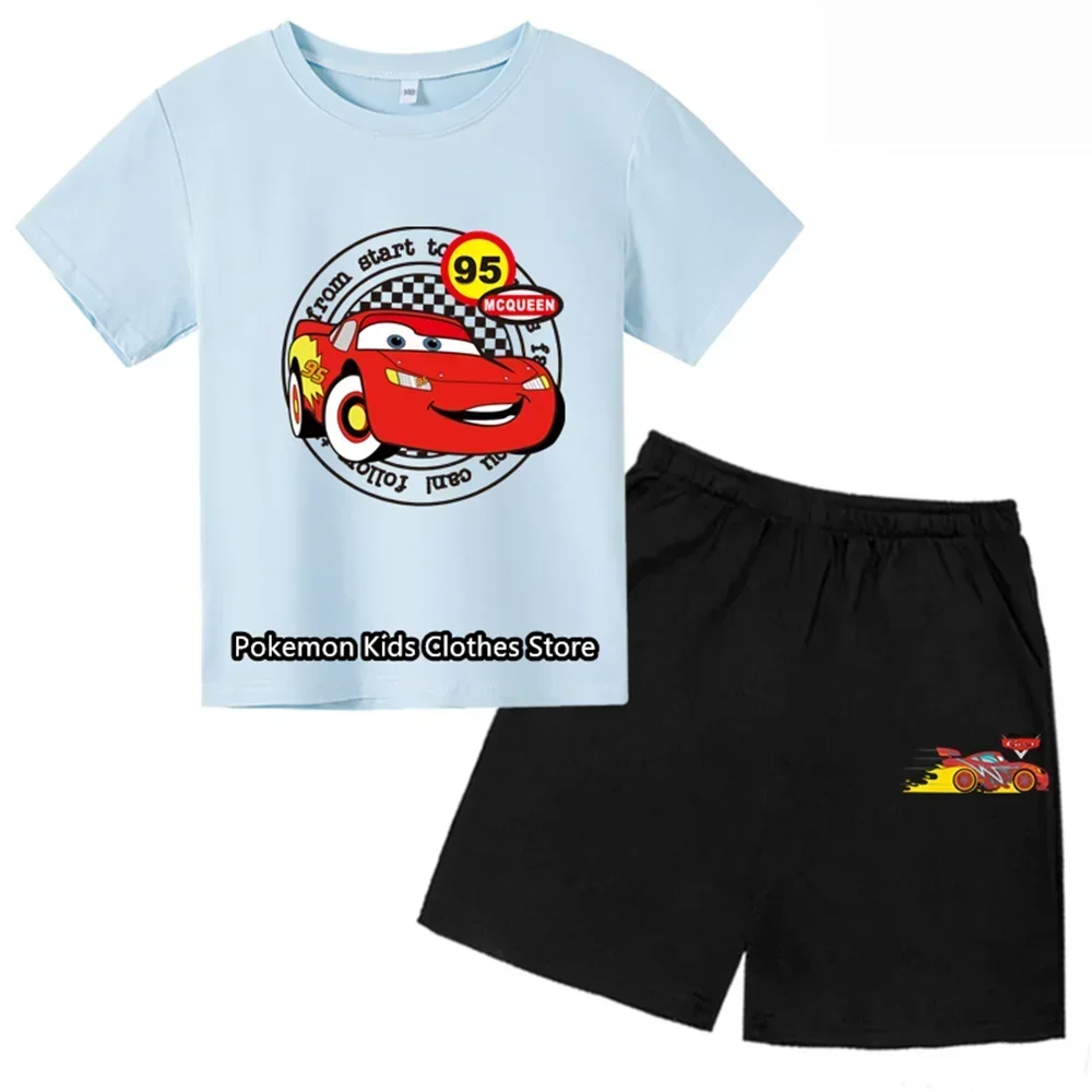 Cartoon Kids Clothes Shirt Pixar Car Lightning Mcqueen Children's Disney Cars Top Girl Boys 3-14 Years Old T-shirt Set Teen Tops 2