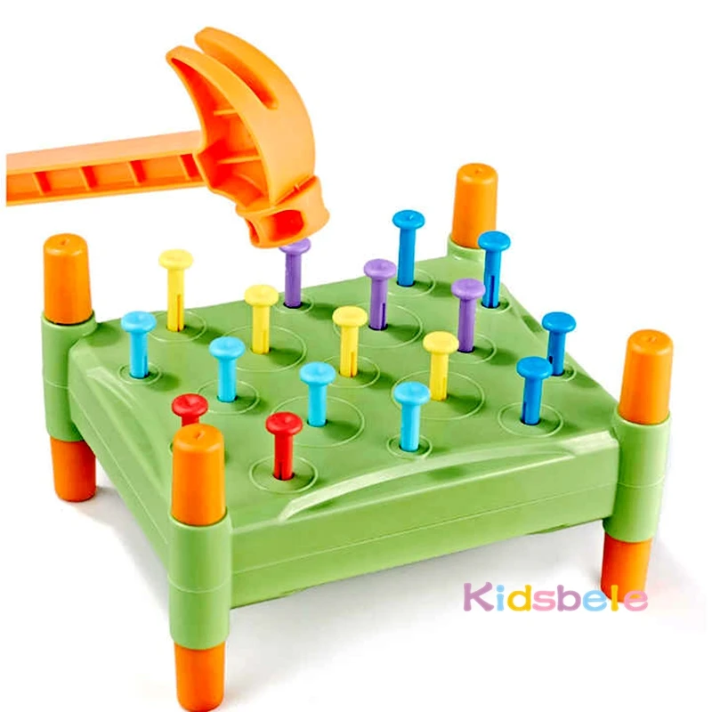 Kid's Early Learning Toys Montessori Nail Screw Educational Puzzle Knock Hammer Piling Bench Toys Pounding Toy