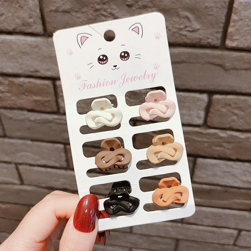 6pcs 서리로 덥은 작은 머리 발톱 여자 여자 앞머리 머리핀 캔디 컬러 기하학 머리 사이드 클립 미니 발톱 머리 발톱 클램프 선물