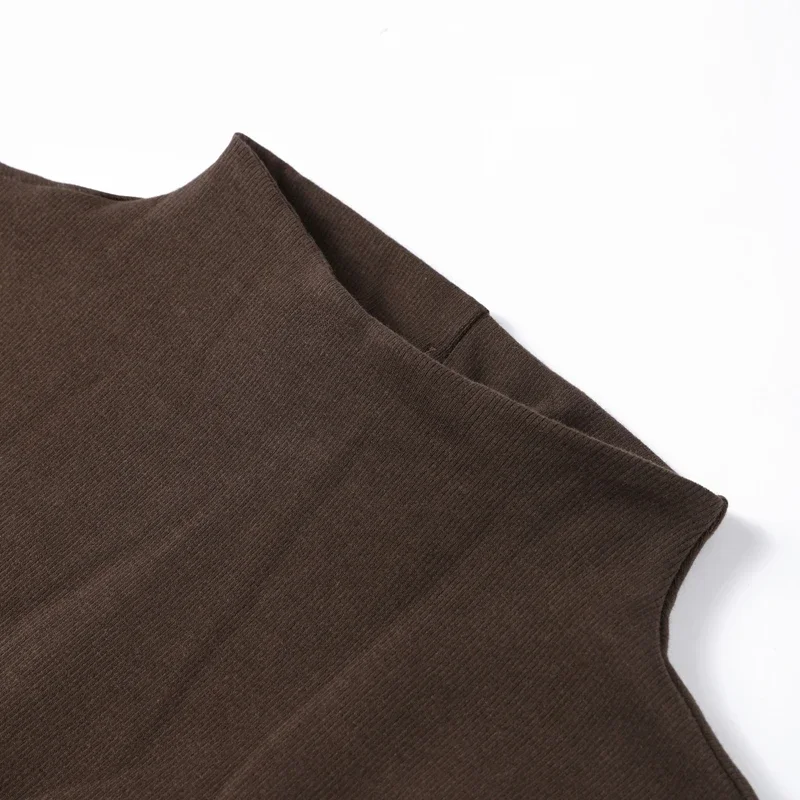 Elegant Knitted Patchwork Brown A-line Dress Women O-neck Short Sleeves Pleated Ruffles Mini Dresses 2025 Lady Solid Vestidos
