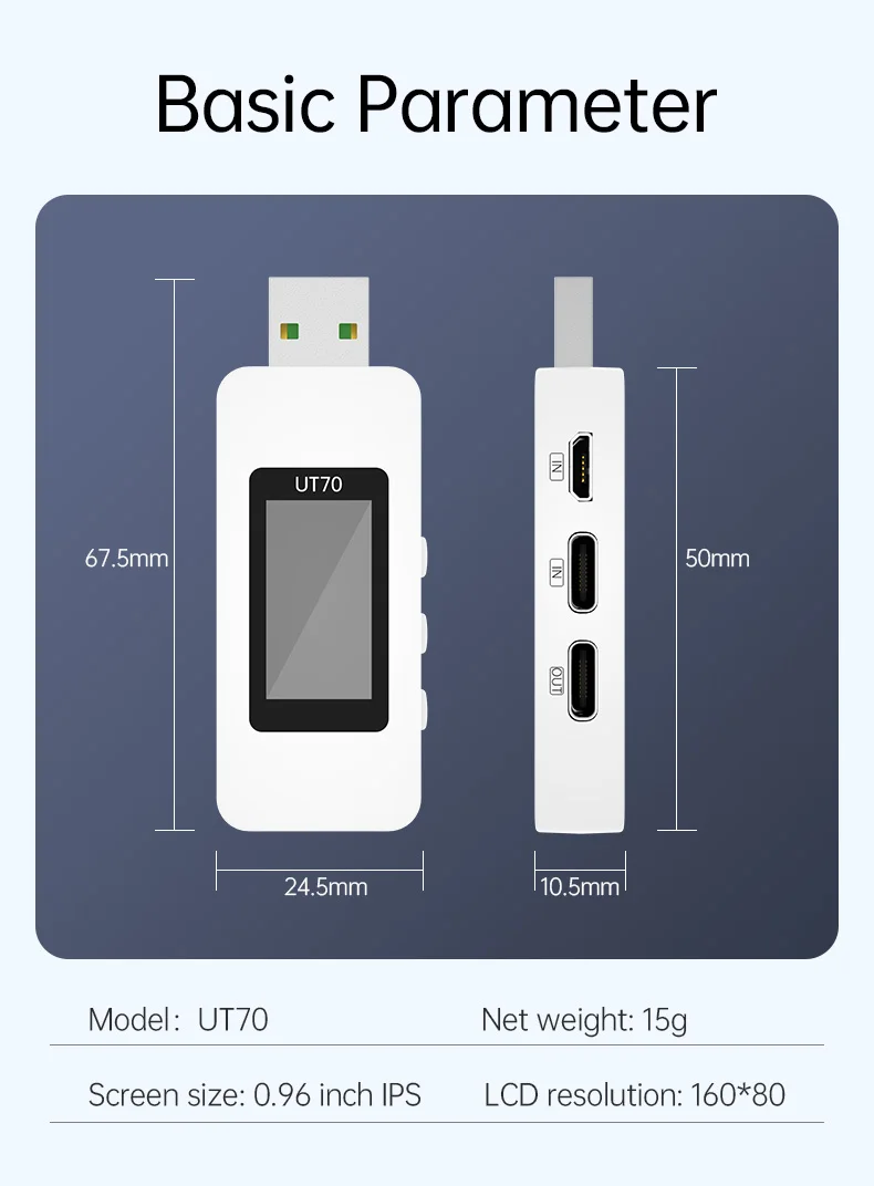 UT70 USB Tester Digital Voltmeter Ammeter Capacity Measurement Waveform Display
