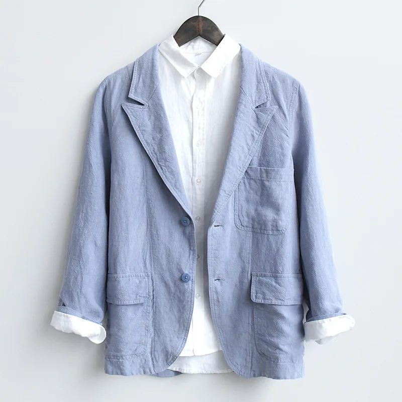 

New Arrival Fashion Linen Suit Men Cotton Single Breasted Casual Blazers Men Suits Coat Size S M L XL XXL