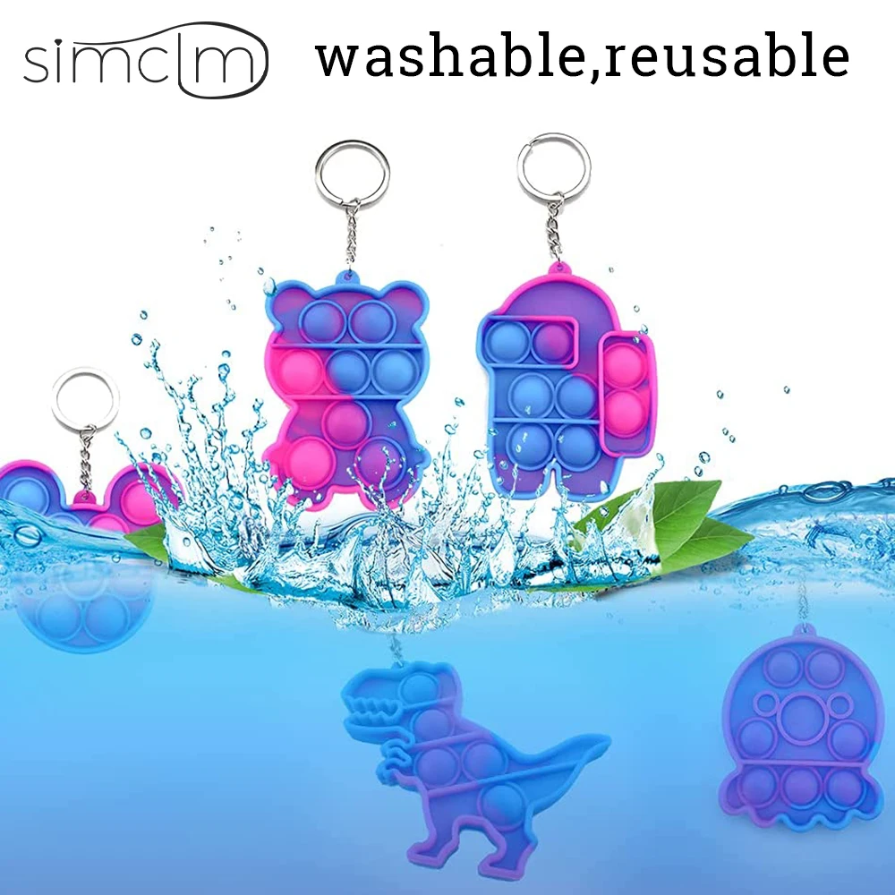 Mini Anime Push Keychain for Children Adult Sensory Trinkets Pop Bubble Among Us Key Ring Educational Cute Toy Anti-stress Funny