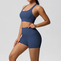 2 pièces vêtements de sport avec poche Yoga ensemble vêtements de sport costumes de Yoga pour femmes survêtements Shorts de sport soutien-gorge croisé Leggings de gymnastique 4