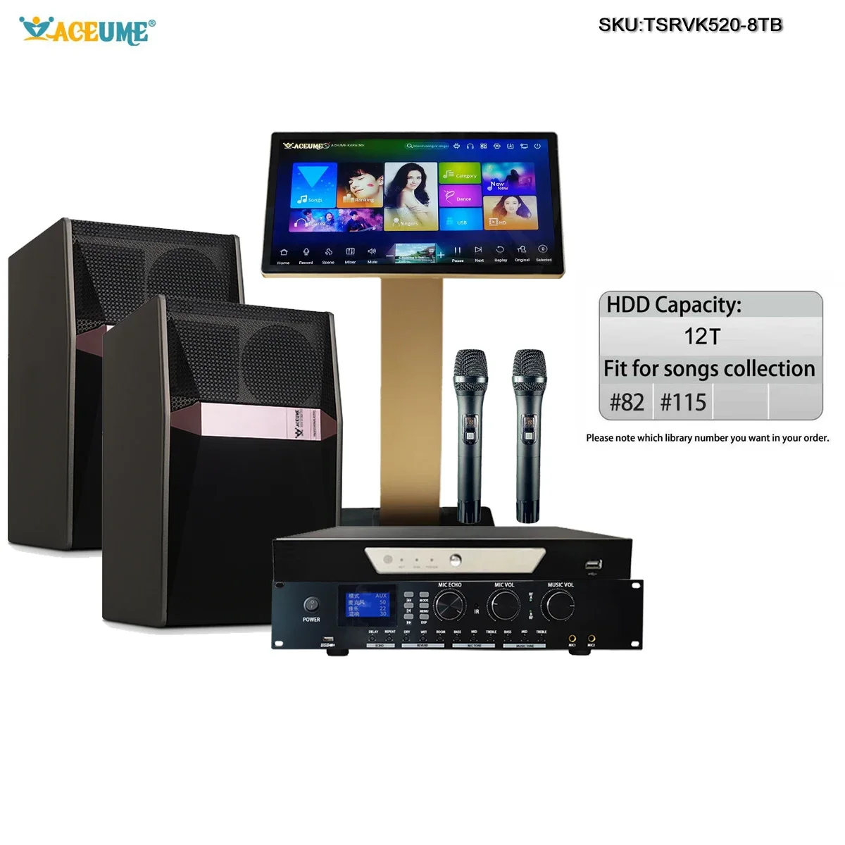 TSRVK520-12TB 22" MIC Family KTV Singer Audio Set Full Karaoke Machine Home All-in-one Machine WIFI