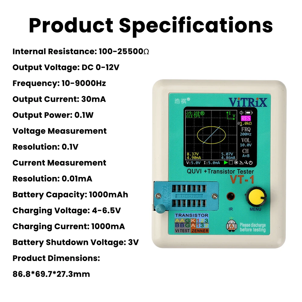 VT-1 160x128 TFT Multifunktions-VI-Kurventester Tragbarer Transistortester für Elektronische Bauteil-Fehlerdiagnose DC 0-12V – Detail 10