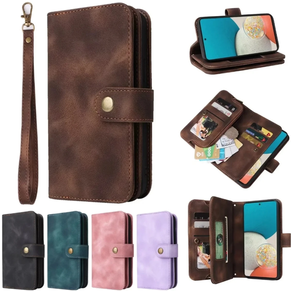 

Кожаный чехол Lanyard для Samsung Galaxy A13 A23 A33 A53 A73 A12 A22 A32 A52 A72 A03S A71 A51 4G A50 A30 A20, чехол-Бумажник для телефона