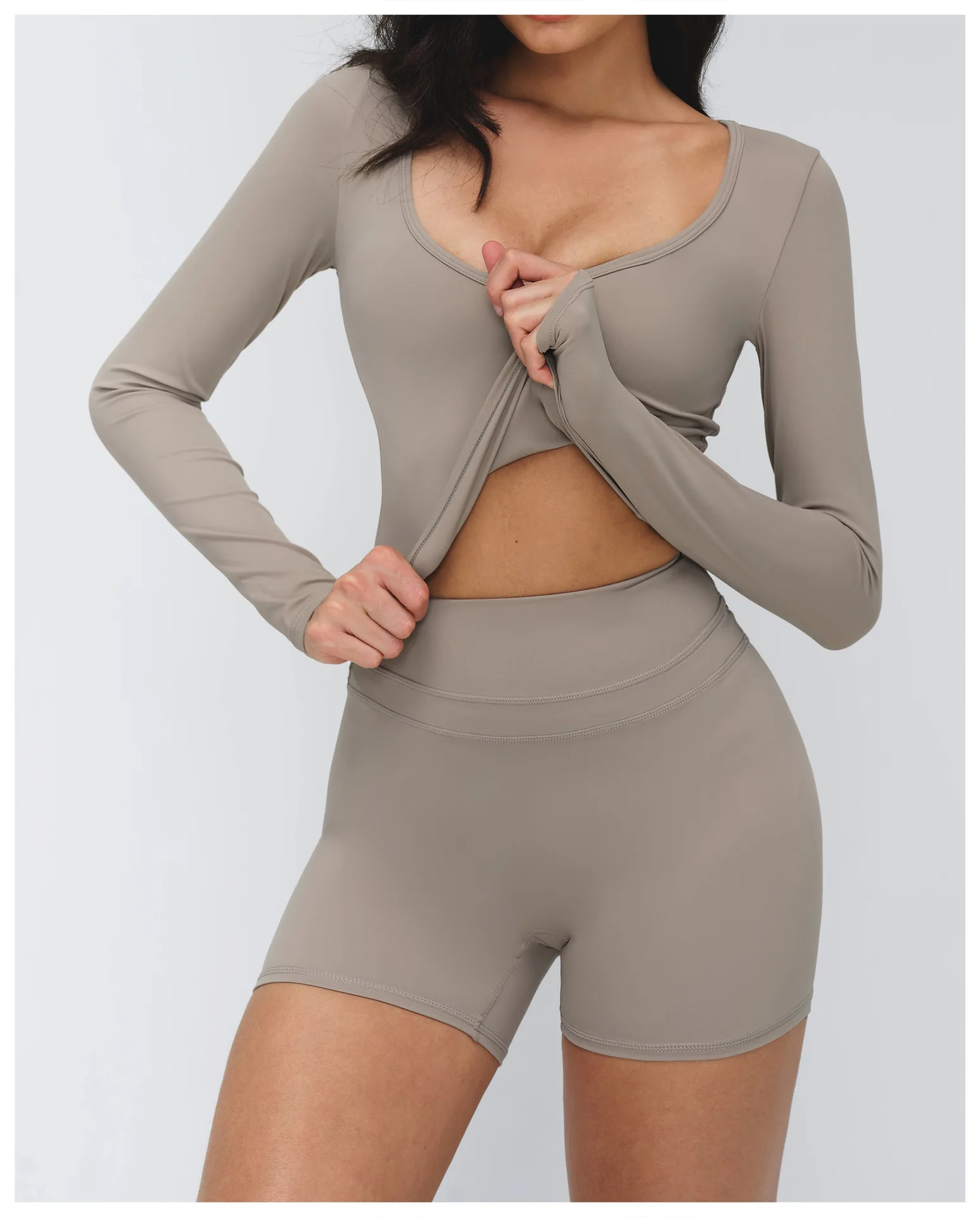 Haut Yoga Femme Manches Longues Col V