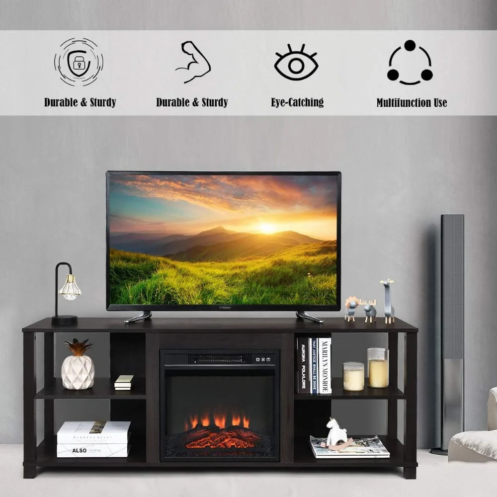 2-Tier TV Stand, Modern Entertainment Centers with Adjustable Shelves, Suitable for 18" Electric Fireplace (Not Included) 4