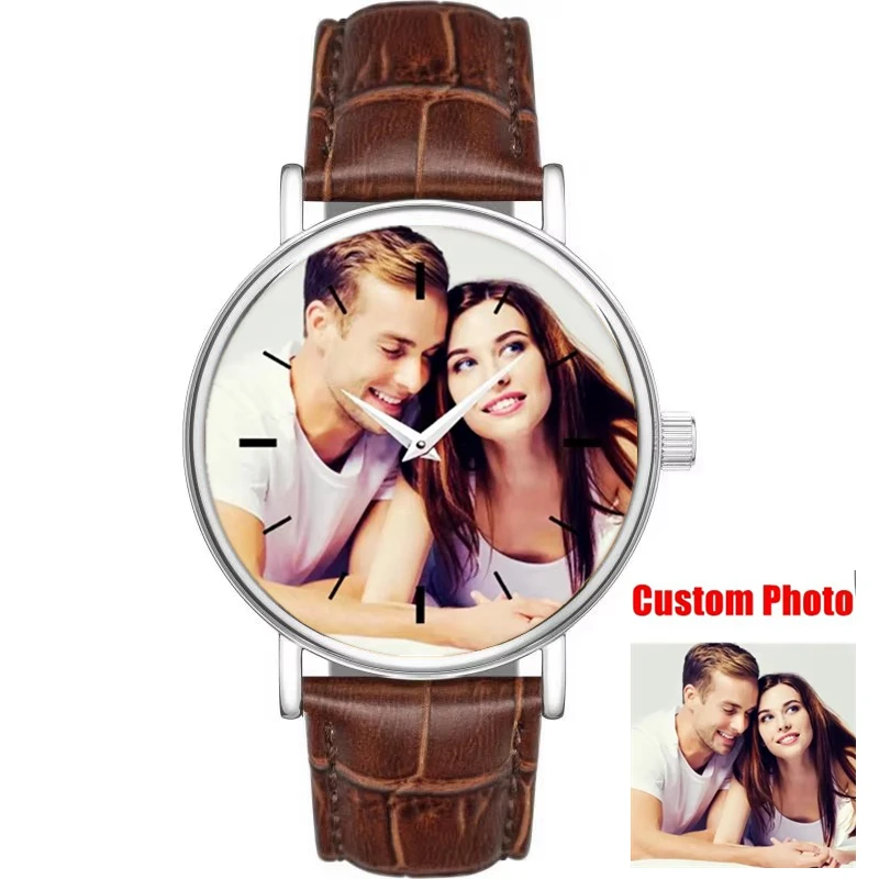 Photo Watch For Couple All Black Leather Unisex Quartz Wristwatches Send Your Picture