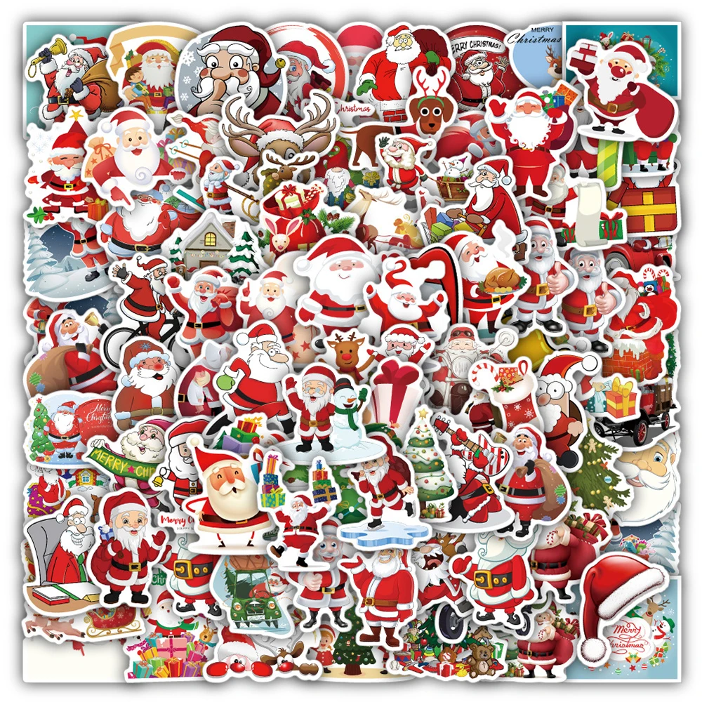 

10/30/50/100PCS Cartoon Christmas Santa Claus Sticker Cute Graffiti Decals DIY Laptop Window Wall Door Car Kids Sticker Toy Gift