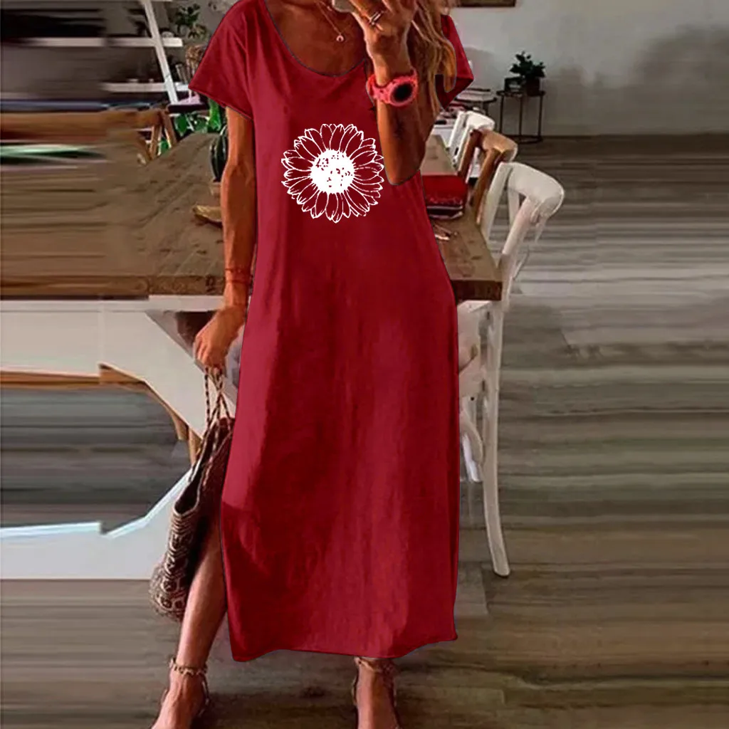 

Womens Little Dress Womens Beach Pullover Boho Sundress Short Sleeve Loose Long Dress Dress for Summer