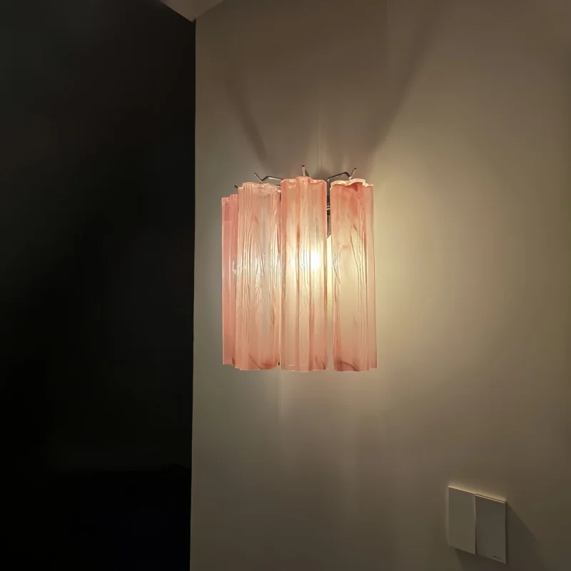 โคมไฟติดผนังทรงหลอดแก้วมูราโน่สีชมพู สไตล์อาร์ตเดโค สำหรับห้องนอน ห้องนั่งเล่น วิลล่า โถงทางเดิน ระเบียง 1