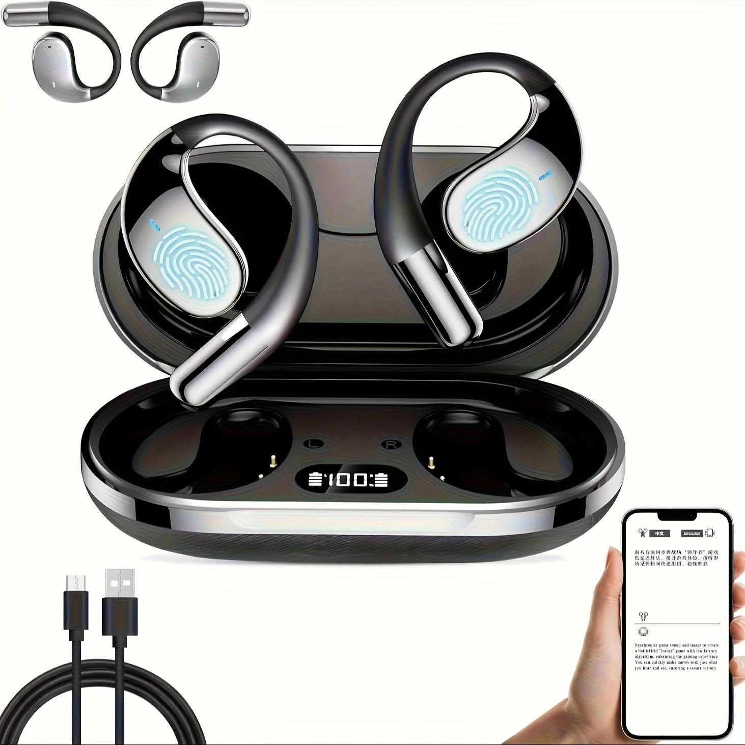 AI Language Translation Wireless Earbuds Q39, 3-in-1 Translator Earbuds Real Time Ai Headphones 144-Languages Translation 2