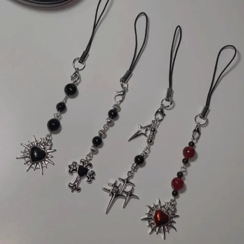 Handmade Gothic Mobile Phone Accessories Gift Y2K Neo Gothic Red and Black Star Cross star charms metal cross charms