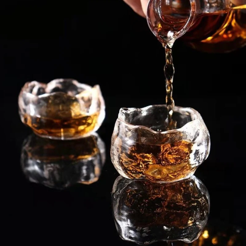 1pc Japanese Style Glass Cup Tasting Transparent/Frozen Tea Cups White Wine Cup Kongfu Master Teacup Tea And Mat 2 Style