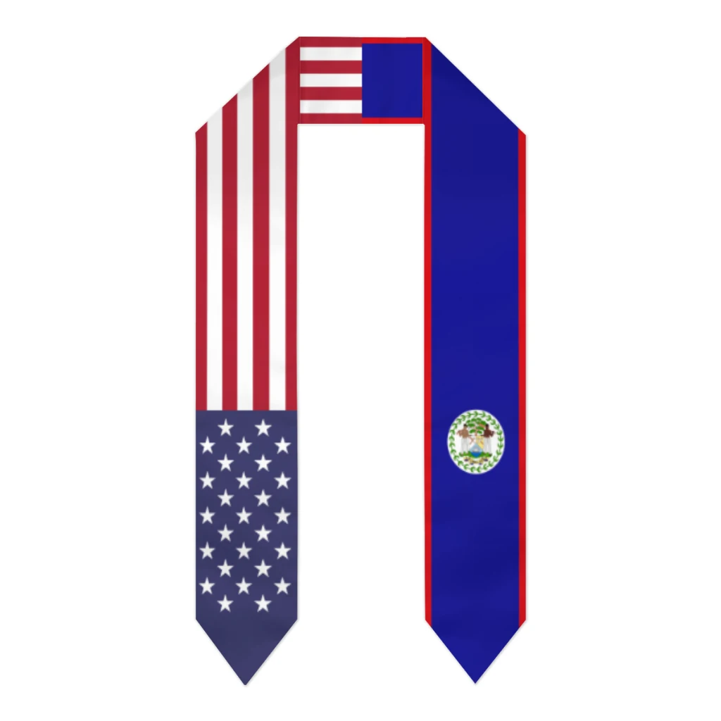 

Graduation Sash Belize & USA United States Flag Stole Shawls Graduate Wraps Scraf International Student Pride Gifts