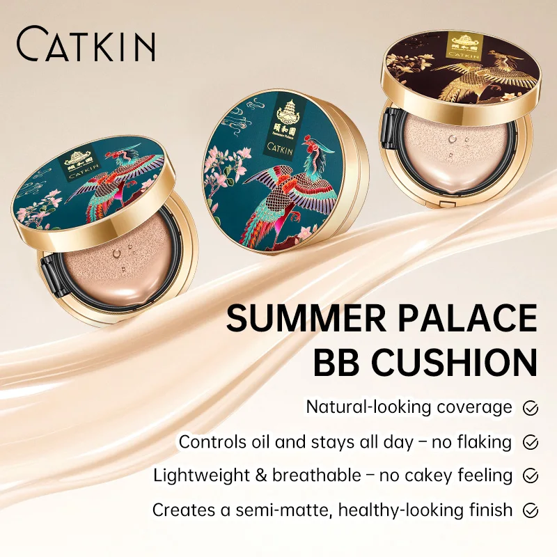Catkin Phoenix Cushion Foundation Full Coverage, Sheer Satin Finish, Refill Included, Light Beige_voghion.com