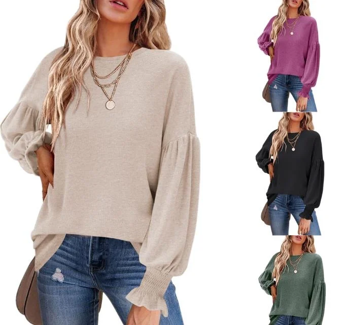 

Sid Knitted Round Neck Bubble Sleeve Women's Top T-shirt