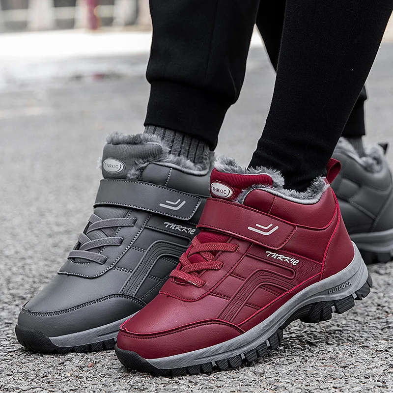 Men Leather Hiking Shoes Winter Warm Comfortable Sneakers Fashion Shoes Walking Footwear Tooling Shoes Lace-up Vulcanize Shoes