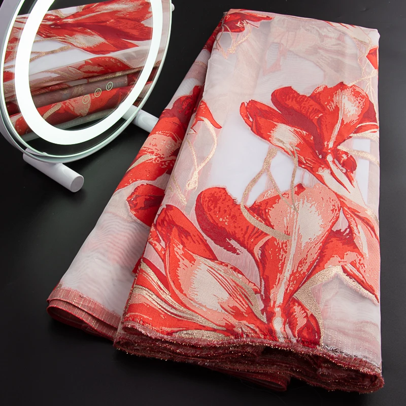 

African Tulle Jacquard Lace Fabric 2023 High Quality 5 Yards Nigerian Gilding Lace Fabric Brocade Fabric For Party A3131