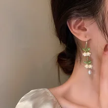  New Design Lily of The Valley Pearl Green Ear Hook for Women Fashion Elegant White Flowers Drop Earrings Wedding Party Jewelry 