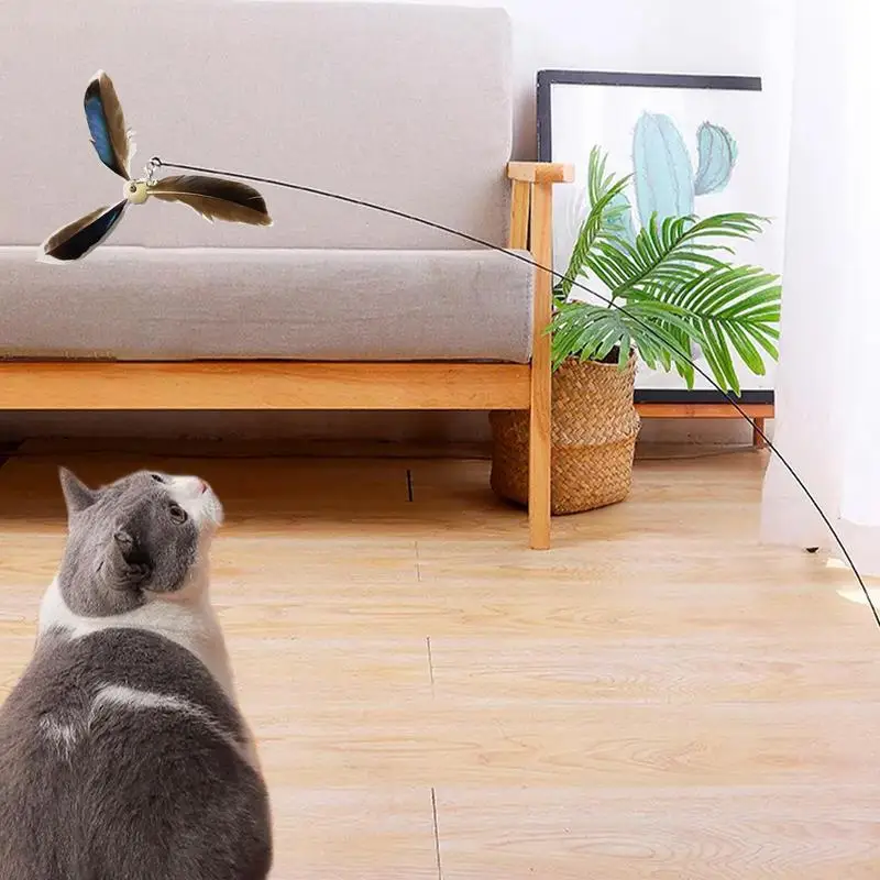 Cat Feather Toy Refill Interactive Cat Toy Feather Wand Set of 6 Wear-Resistant Feathers Refill Toys Interactive Teaser
