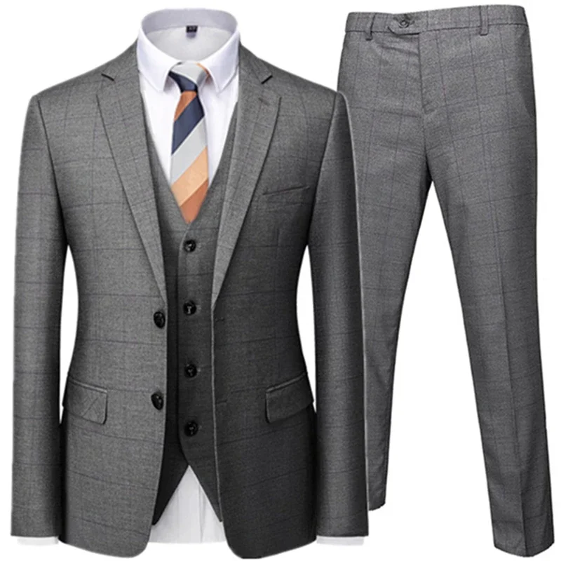 

Blazers Jacket Pants Vest / 2023 Fashion New Men's Casual Boutique Business British Plaid Striped Suit Coat Trousers Waistcoat