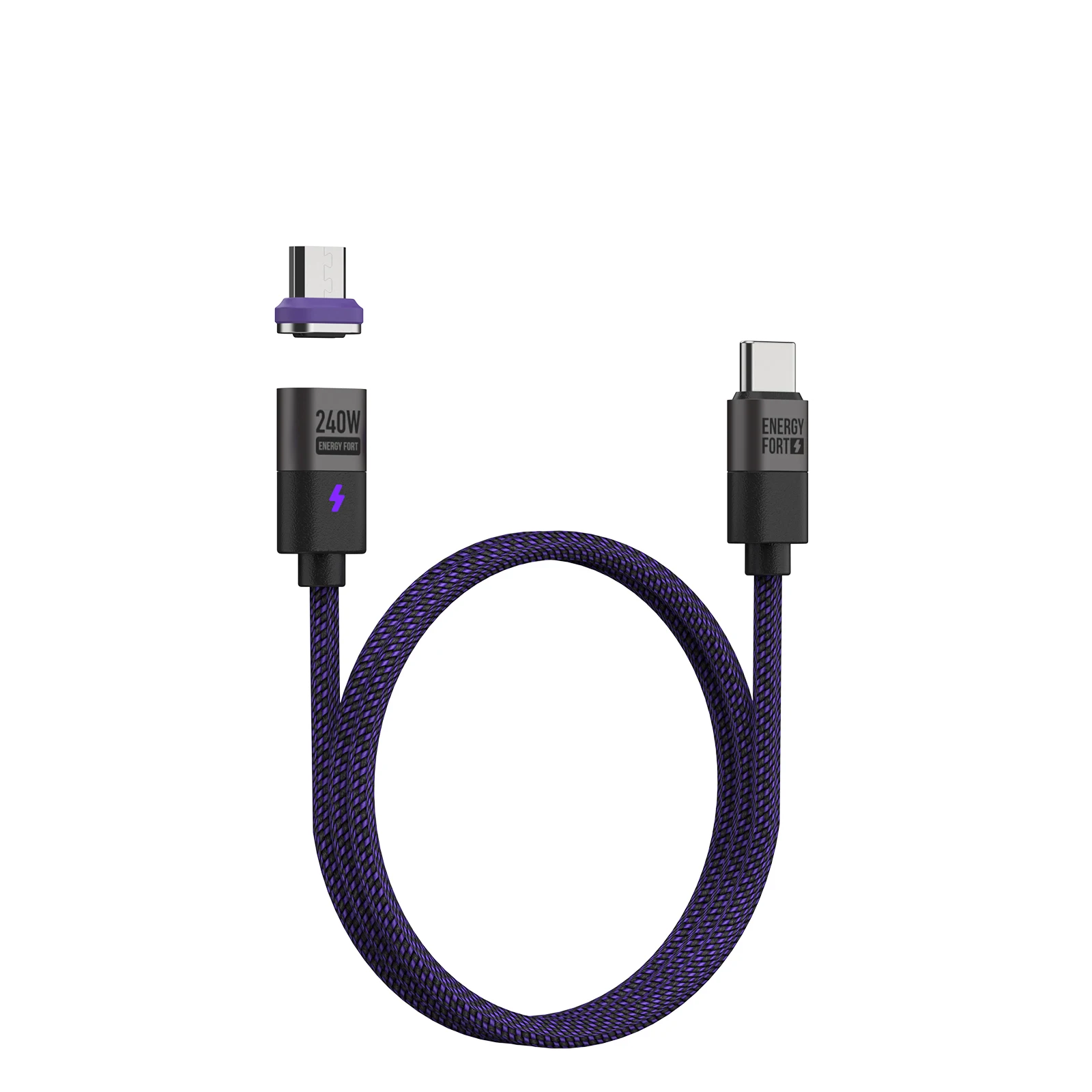 Ultra-Thin Magnetic Charging Cable, 240W PD3.1 Nylon Braided, Super-Fast 48V 5A with Emarker
