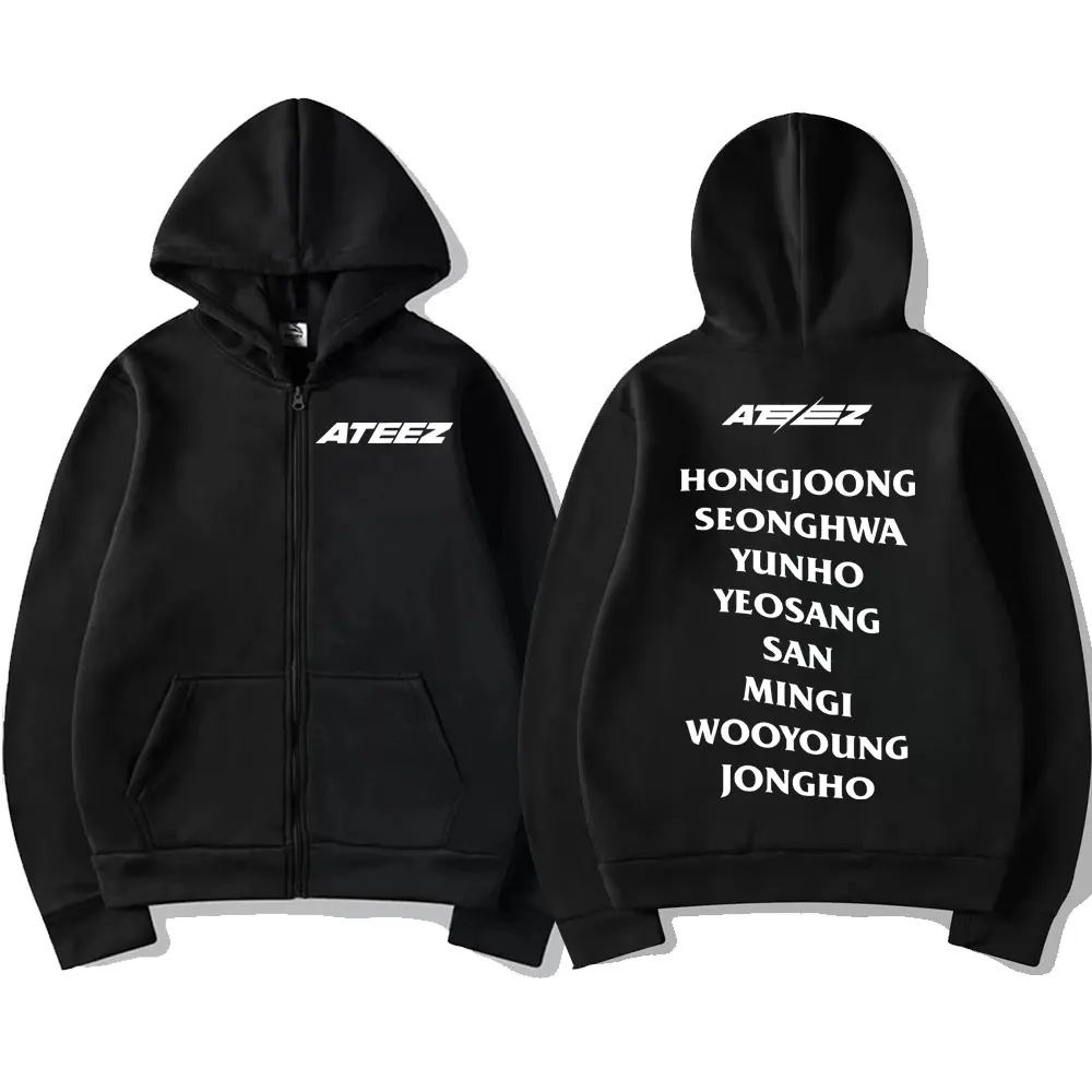 Boy Band Ateez Album Tour Zipper Hoodies Men Women Harajuku Fashion Loose Zip Up Sweatshirts Street Trend Hip Hop Zip Pullovers
