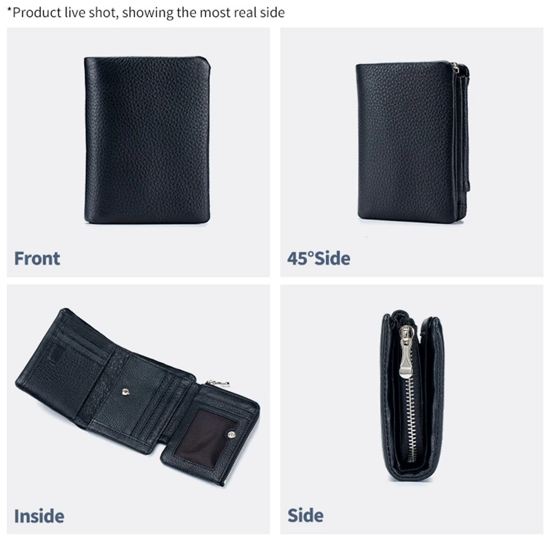 Brand Genuine Cow Leather Women Wallet Trifold Clutch Bag Luxury Design ID Card Holder Coin Purse for Ladies Short Purse Wallet