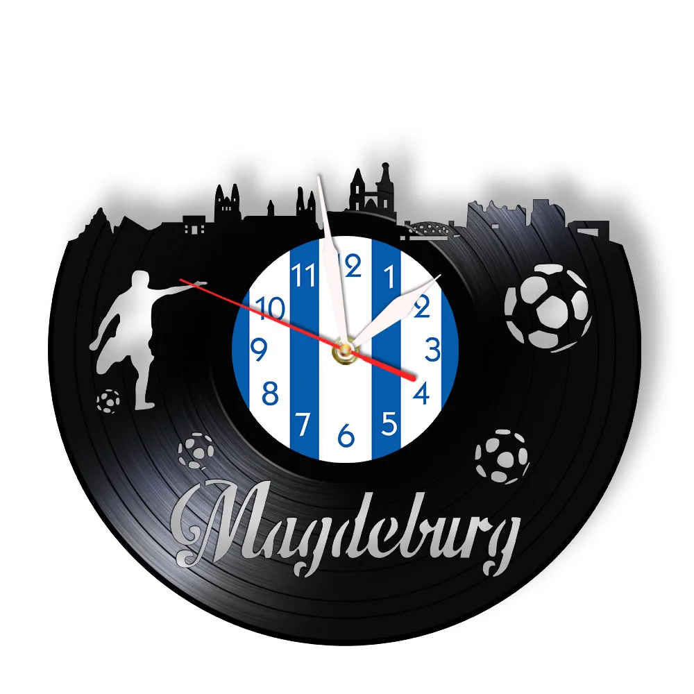 Magdeburg Stadtbild Schallplatten-Wanduhr, Fußballfans