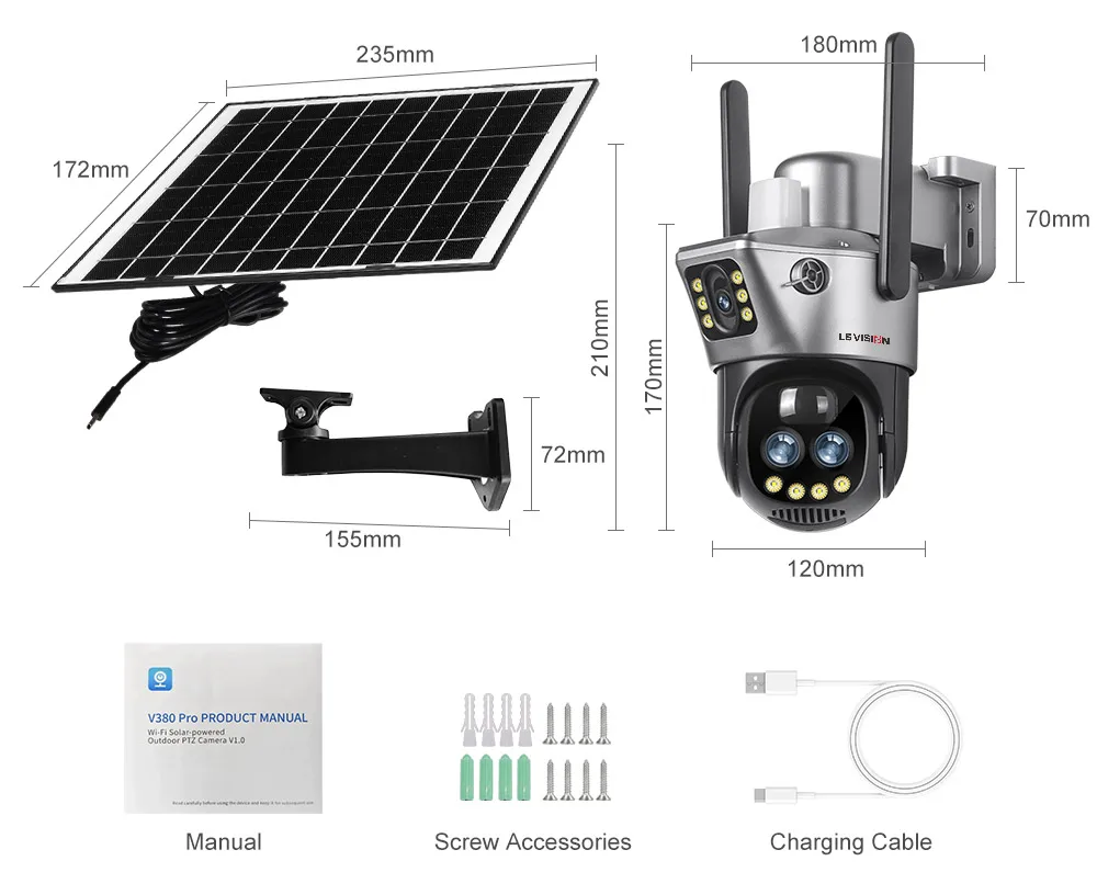 12MP 4G/WiFi Solar Camera Dual Screen Three Lens 10X Zoom Outdoor Surveillance C