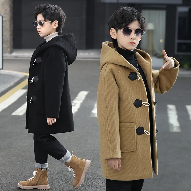 2023-Autumn-Winter-Boys-Wool-Coat-Mid-Length-Solid-Color-Fashion-Single ...