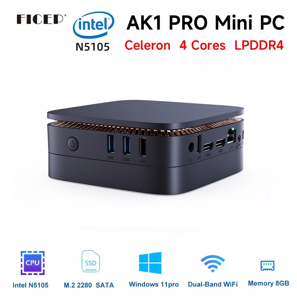 Ficep Ak1 Pro Celeron N5105 Mini Pc Windows 11 Intel Ddr4 8gb 16gb