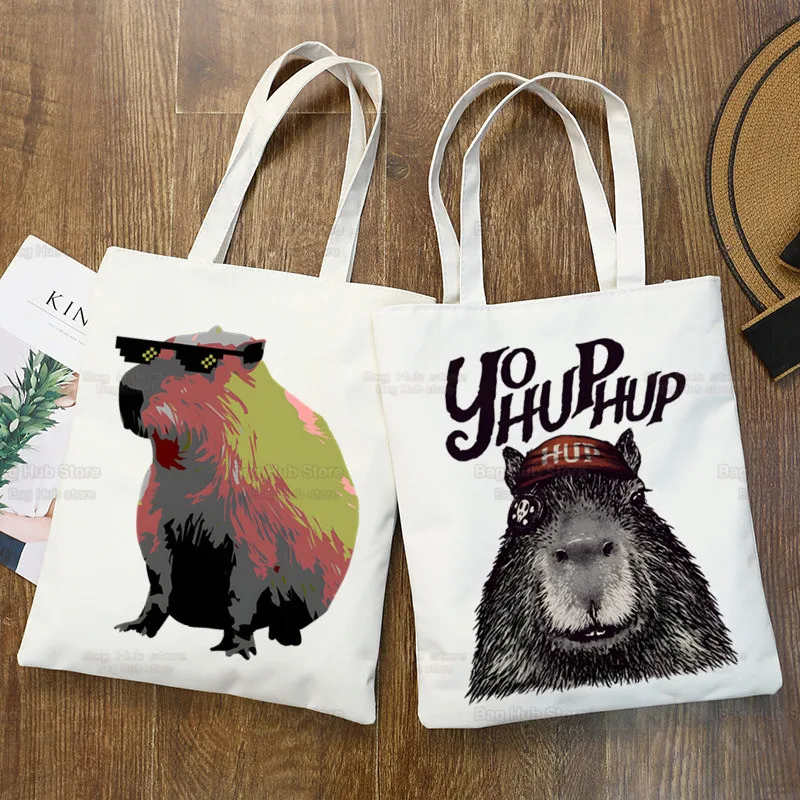 

Don't Worry Be Capy Canvas Shoulder Bag Capybara Cartoon Handbag Casual Capibara Tote Bag Large Capacity Reusable Shopping Bag