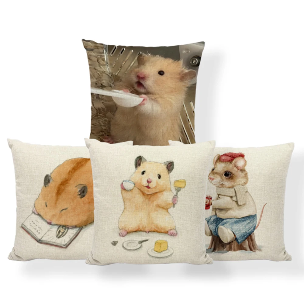 

Hamster Cushion Cover Pillowcase Lovely Mouse Decorative Pillow Cover Home Living Room Decor Throw Pillow Case Polyester Blend