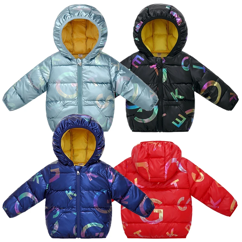 

Children's Winter Warm Padded Jacket Girls Autumn Cartoon Hooded Down Cotton Clothes Boys Colorful Letters Thickened Coat 12M-5Y