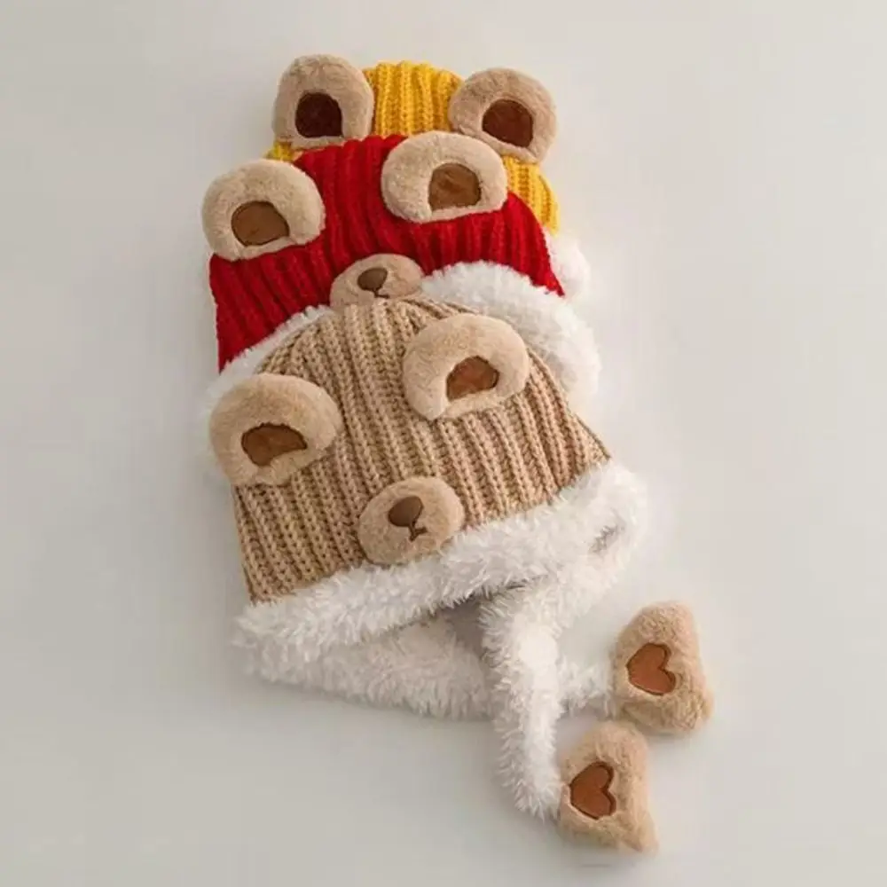 Kawaii Cartoon Beanie Caps Thickened Bear Children's Pullover Hats Coldproof Comfortable Knitted Warm Hat Autumn and Winter
