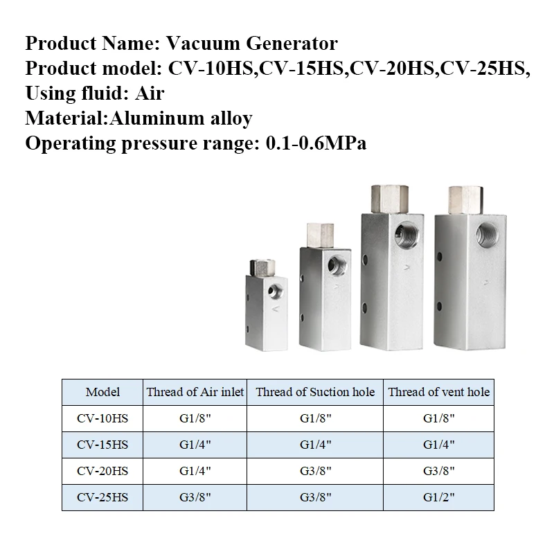 CV-10HS 15HS 20HS 25HS 6mm 8mm 10mm 12mm 커넥터 진공 발생기 흡입 컵 음압 제어 진공 밸브