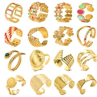 Stainless Steel Colorful Enamel Oil Drip Heart Rings For Women Gold Color Flower Round Snake Butterfly Rings Free Shipping Items
