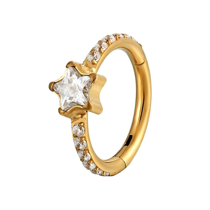 1PC G23 Titanium Zircon Stone Nose Ring Hinged Hoop Segment Clicker Ear Cartilage Tragus Helix Piercing Fashion Body Jewelryc