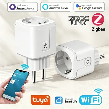 Smart Plug EU 16A/20A Tuya WiFi Zigbee Timer Energy Monitor Socket for Home Automation Appliances Alexa Google Voice Control