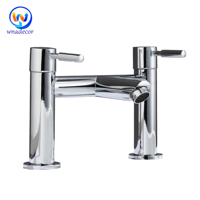 Chromed Brass Deck mounted Faucet Copper Core Hot Cold Water Mixer Kitchen Basin Bathtub Hardware Bibcock  Dual Handle Tap