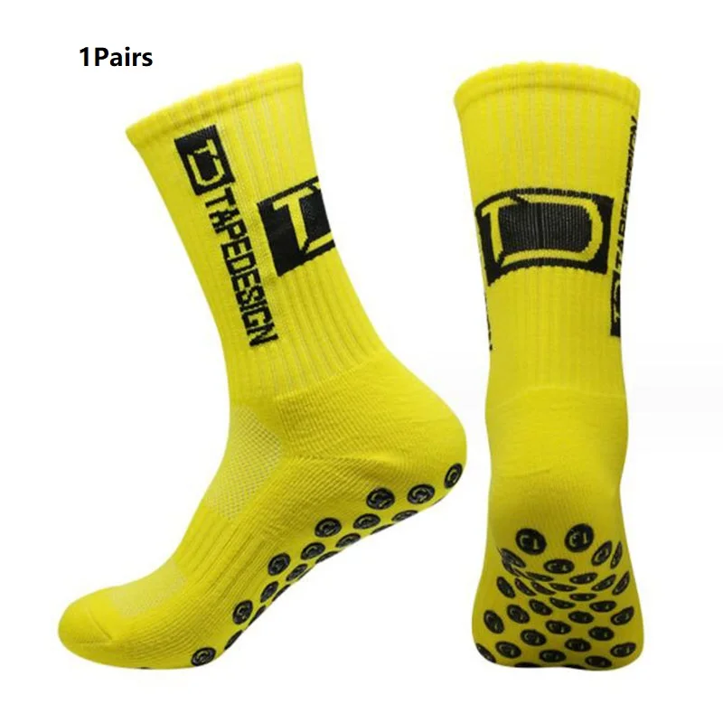 Football socks new ANTI SLIP Tape design mid calf non-slip soccer sport cycling sports men's women sock grip yoga 1 Pairs