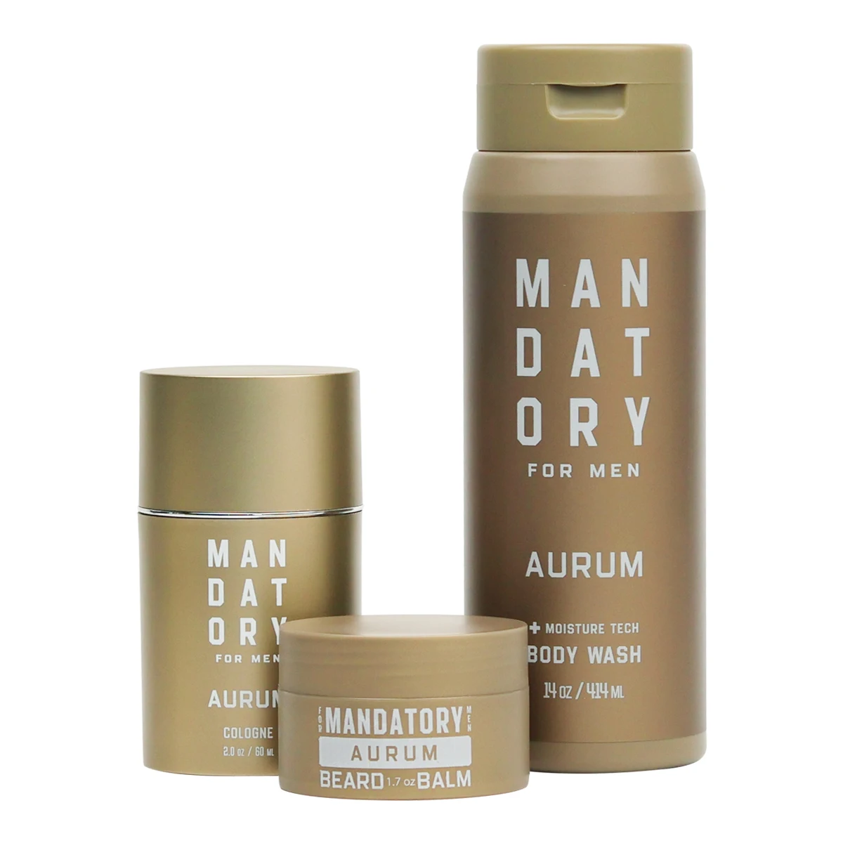 MANDATORY Men's Fragrance Set Gift 2.0 Oz Eau de Toillete Cologne Spray Body Wash 14 Oz Shower Gel 1.7 Beard Balm 3pcs Gifts